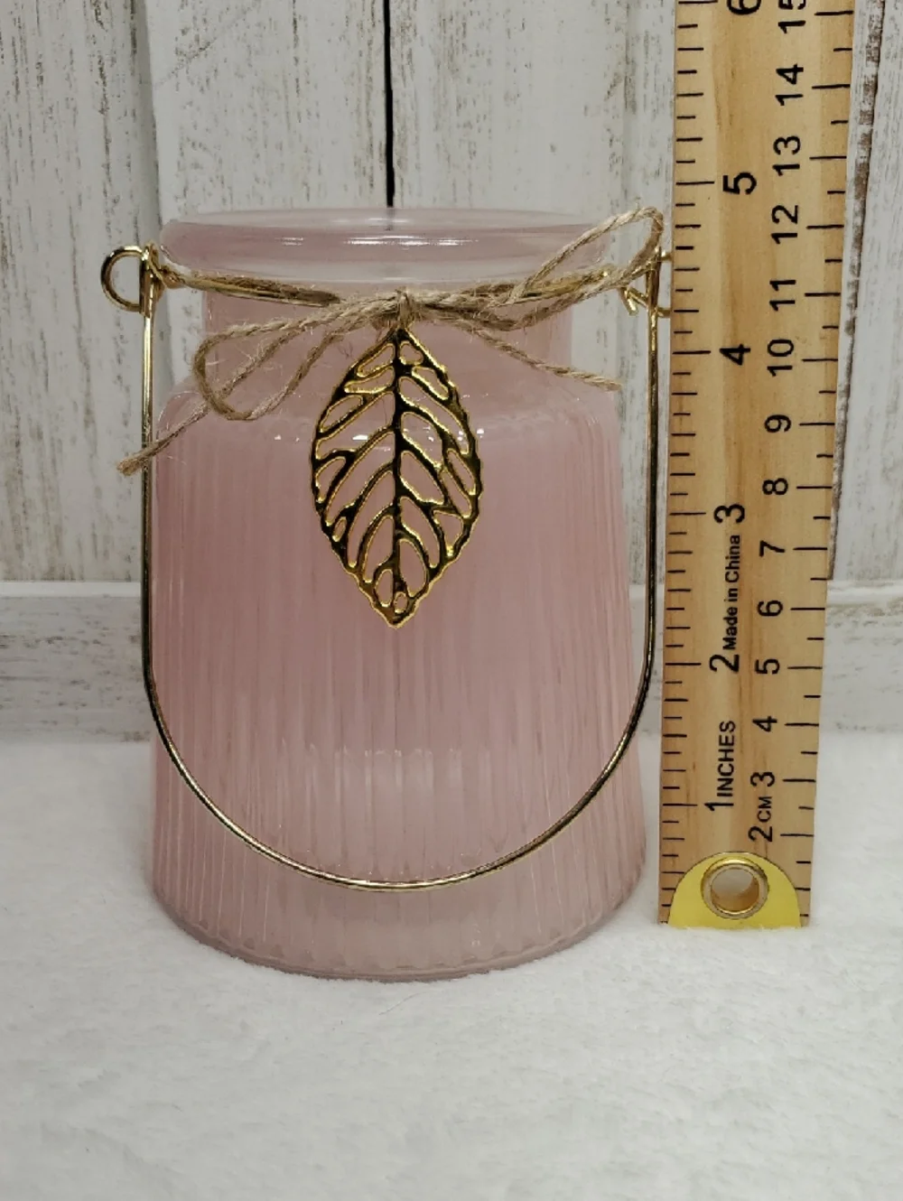 Pink Decorative Glass Vase Votive Candle Holder with Gold Leaf Accent